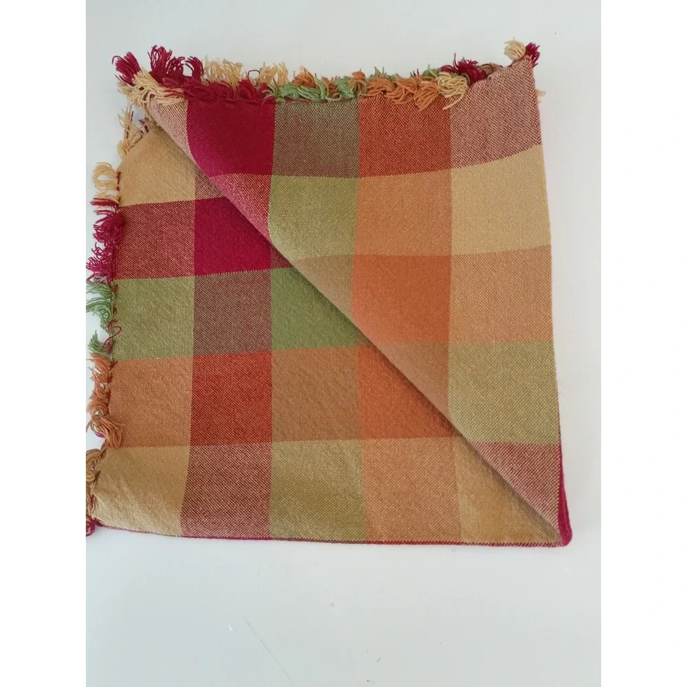 MultiColor Plaid Woven Cotton Napkin Fringed Edge Buffalo CheckTableLinen2set x2